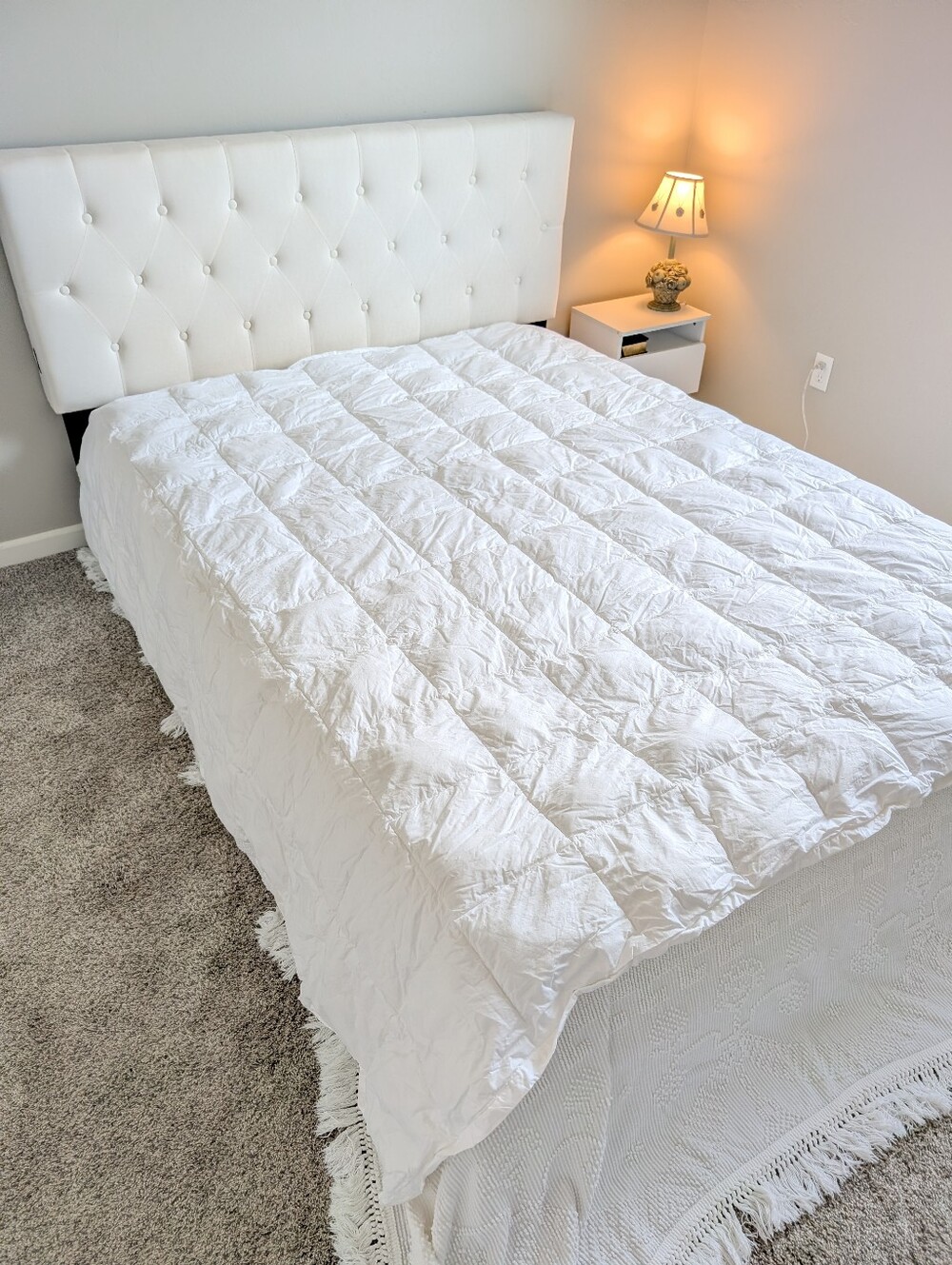 The Company Store Cotton Queen/Full White Quilted Down Puff Blanket Comforter